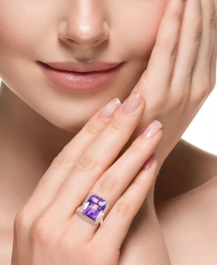 EFFY Collection EFFY® Amethyst (10-3/4 Ct. T.w.) & Diamond (3/8 Ct. T.w.) Halo Ring In 14k Gold (Also Available In Citrine London Blue Topaz Green Quartz & Black Onyx) Jewelry & Watches