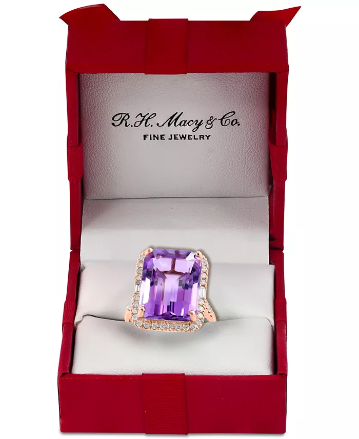 EFFY Collection EFFY® Amethyst (10-3/4 Ct. T.w.) & Diamond (3/8 Ct. T.w.) Halo Ring In 14k Gold (Also Available In Citrine London Blue Topaz Green Quartz & Black Onyx) Jewelry & Watches