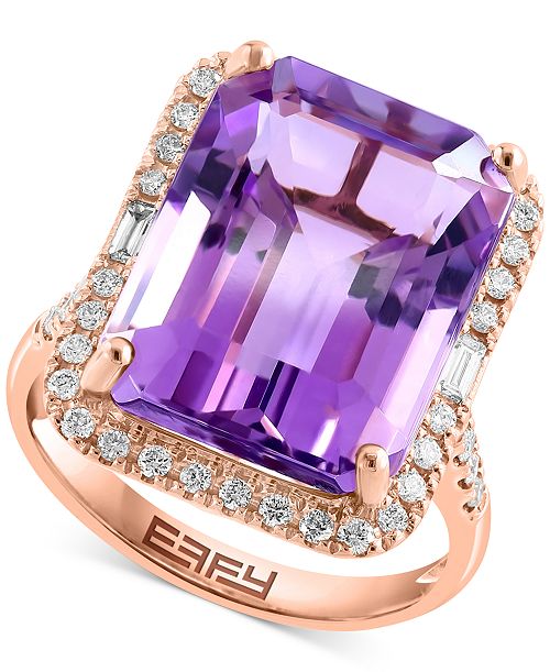 EFFY Collection EFFY® Amethyst (10-3/4 ct. t.w.) & Diamond (3/8 ct. t.w.) Halo Ring in 14k Gold (Also available in Citrine London Blue Topaz Green Quartz & Black Onyx) Jewelry & Watches
