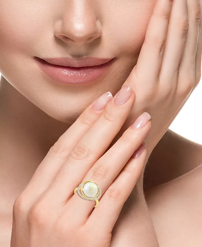EFFY Collection EFFY® Cultured Freshwater Pearl (10mm) & Diamond (1/6 Ct. T.w.) Knot Swirl Ring In 14k Gold Jewelry & Watches