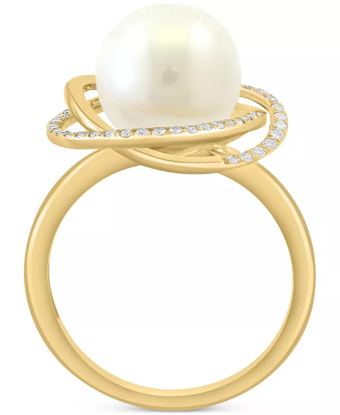 EFFY Collection EFFY® Cultured Freshwater Pearl (10mm) & Diamond (1/6 Ct. T.w.) Knot Swirl Ring In 14k Gold Jewelry & Watches