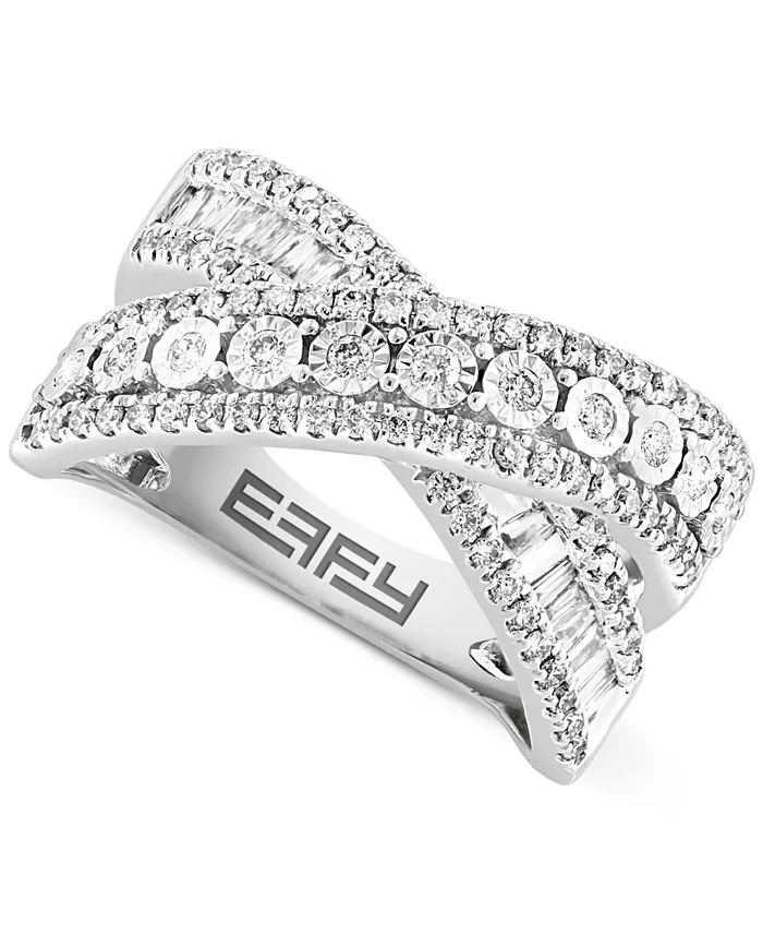 EFFY Collection EFFY® Diamond Round & Baguette Crossover Statement Ring In White Gold (3/4 Ct. T.w.) (Also Available In 14k Gold) Jewelry & Watches