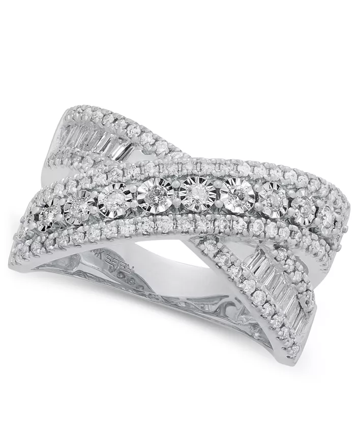EFFY Collection EFFY® Diamond Round & Baguette Crossover Statement Ring In White Gold (3/4 Ct. T.w.) (Also Available In 14k Gold) Jewelry & Watches