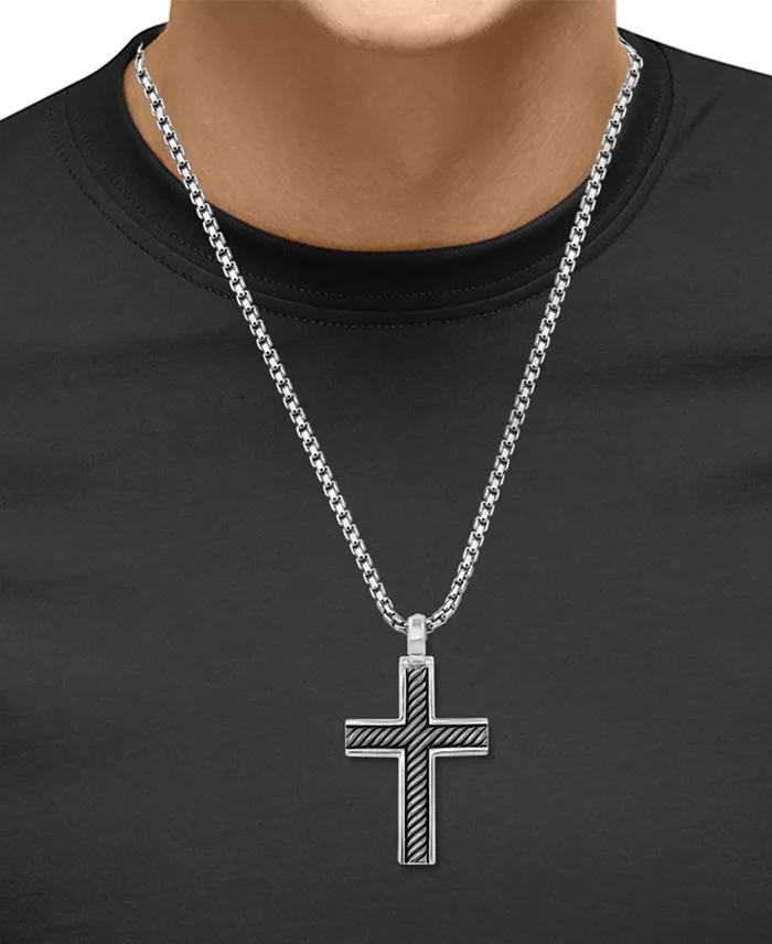 EFFY Collection EFFY® Men's Black Rhodium Cross 22" Pendant Necklace In Sterling Silver Jewelry & Watches