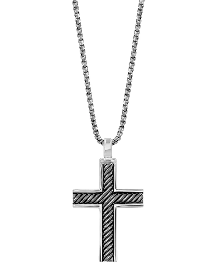 EFFY Collection EFFY® Men's Black Rhodium Cross 22" Pendant Necklace In Sterling Silver Jewelry & Watches