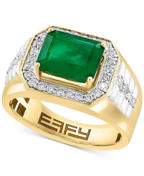 EFFY Collection EFFY® Men's Emerald (3 ct. t.w.) & Diamond (1/2 ct. t.w.) Ring in 14k Gold Jewelry & Watches EFFY Collection EFFY® Men's Emerald (3 ct. t.w.) & Diamond (1/2 ct. t.w.) Ring in 14k Gold Jewelry & Watches