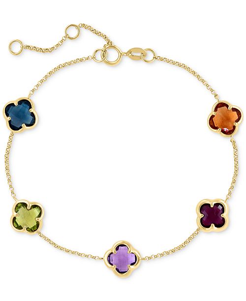 EFFY Collection EFFY® Multi-Gemstone Clover Link Bracelet (6-3/4 ct. t.w.) in 14k Gold Jewelry & Watches