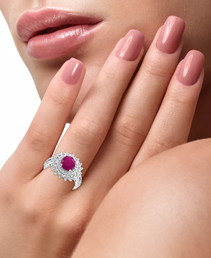 EFFY Collection EFFY® Ruby (1-7/8 Ct. T.w.) & Diamond (1/4 Ct. T.w.) Halo Statement Ring In 14k White Gold (Also In Sapphire And Emerald) Jewelry & Watches