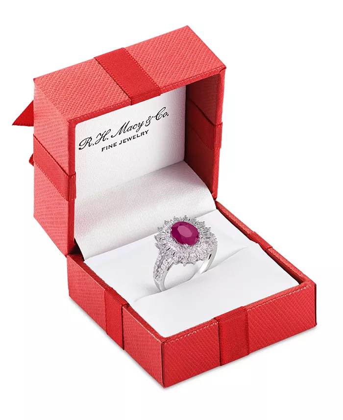 EFFY Collection EFFY® Ruby (1-7/8 Ct. T.w.) & Diamond (1/4 Ct. T.w.) Halo Statement Ring In 14k White Gold (Also In Sapphire And Emerald) Jewelry & Watches
