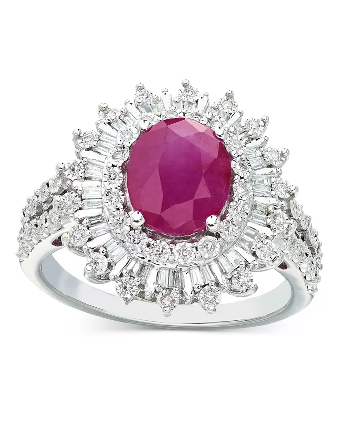 EFFY Collection EFFY® Ruby (1-7/8 Ct. T.w.) & Diamond (1/4 Ct. T.w.) Halo Statement Ring In 14k White Gold (Also In Sapphire And Emerald) Jewelry & Watches