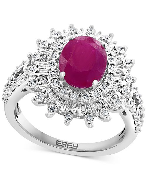 EFFY Collection EFFY® Ruby (1-7/8 ct. t.w.) & Diamond (1/4 ct. t.w.) Halo Statement Ring in 14k White Gold (Also in Sapphire and Emerald) Jewelry & Watches