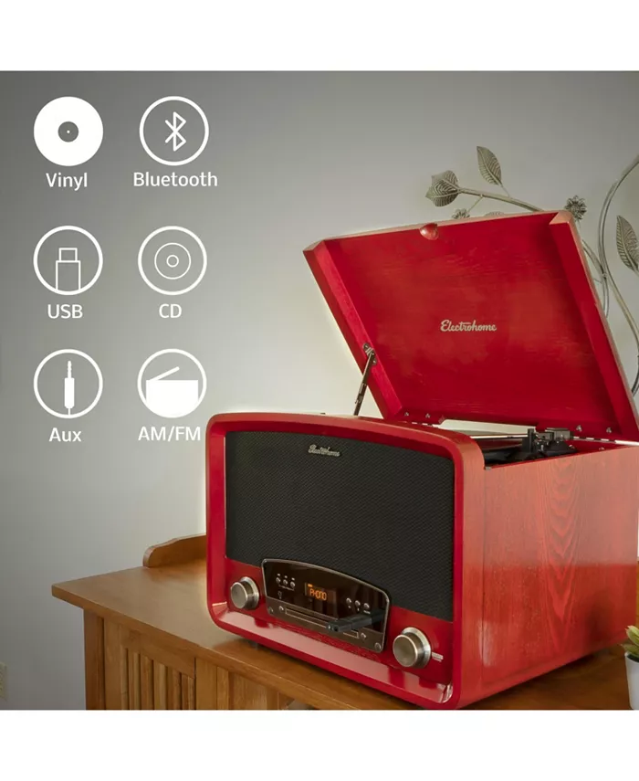Electrohome Kingston 7-in-1 Vintage Vinyl Record Player Stereo System With 3-Speed Turntable Bluetooth AM/FM Radio CD Aux In RCA/Headphone Out Vinyl/CD To MP3 Recording & USB Playback (RR75C) Electronics