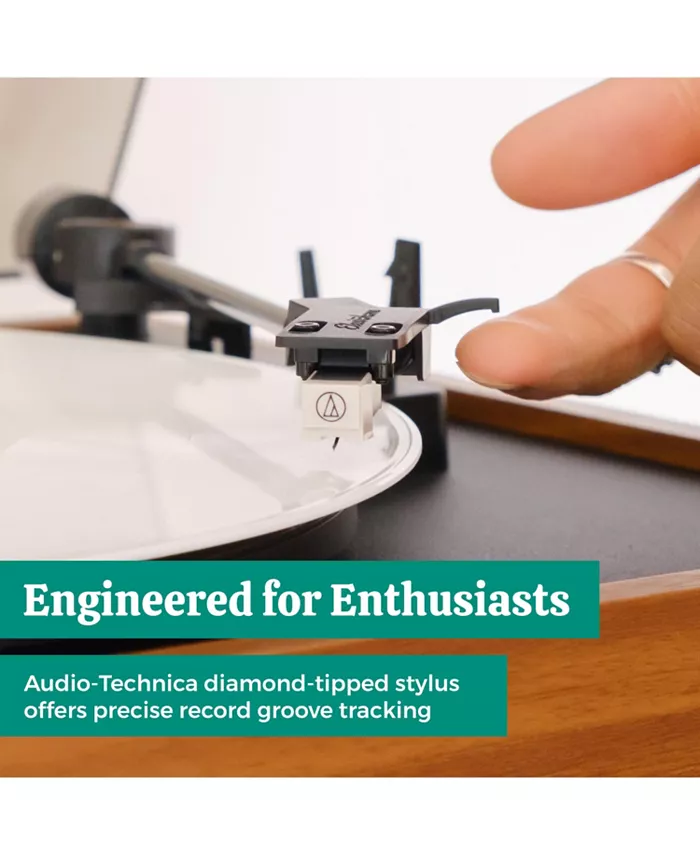 Electrohome Montrose Vinyl Record Player 2-Speed Belt-Drive Turntable With Audio-Technica Stylus Speed Control Motor Built-in Preamp Wood Plinth Anti-resonant Platter Auto-Stop (RR35B) Electronics