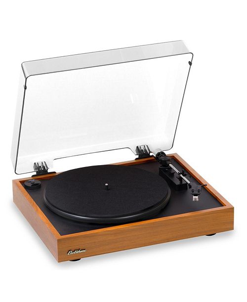 Electrohome Montrose Vinyl Record Player 2-Speed Belt-Drive Turntable With Audio-Technica Stylus Speed Control Motor Built-in Preamp Wood Plinth Anti-resonant Platter Auto-Stop (RR35B) Electronics