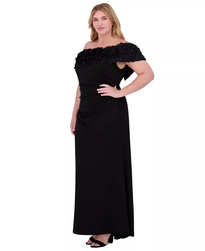 Eliza J Plus Size Rosette-Trim Off-The-Shoulder Evening Gown Women's Fashion Shoes & Accessories