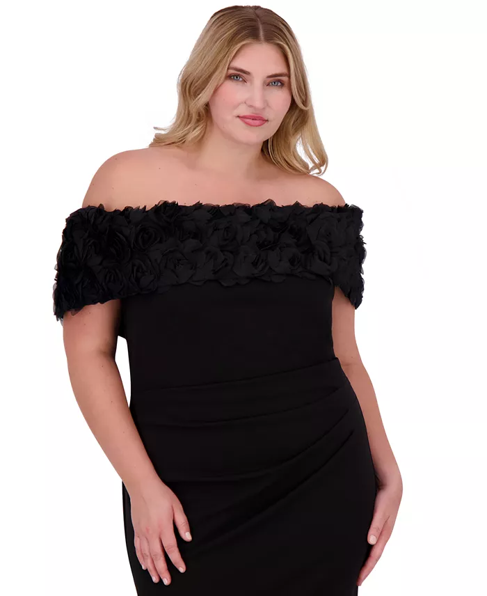 Eliza J Plus Size Rosette-Trim Off-The-Shoulder Evening Gown Women's Fashion Shoes & Accessories