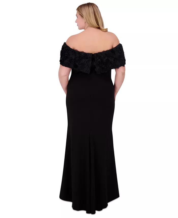 Eliza J Plus Size Rosette-Trim Off-The-Shoulder Evening Gown Women's Fashion Shoes & Accessories
