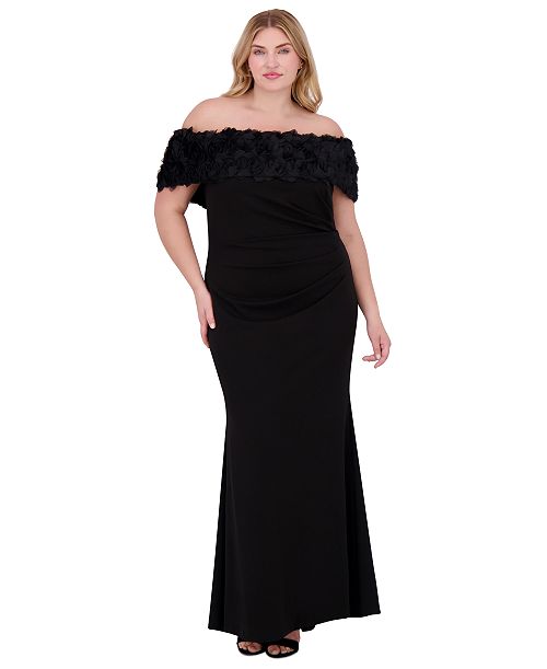 Eliza J Plus Size Rosette-Trim Off-The-Shoulder Evening Gown Women's Fashion Shoes & Accessories