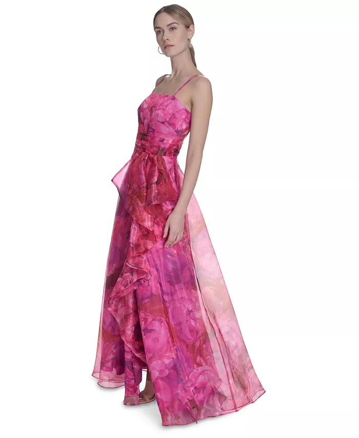 Eliza J Women's Square-neck Floral Print Organza Gown Women's Fashion Shoes & Accessories