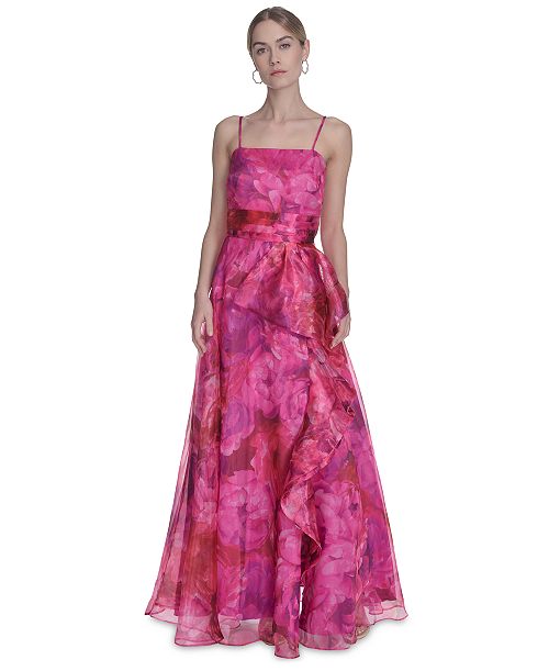 Eliza J Women's Square-neck Floral Print Organza Gown Women's Fashion Shoes & Accessories