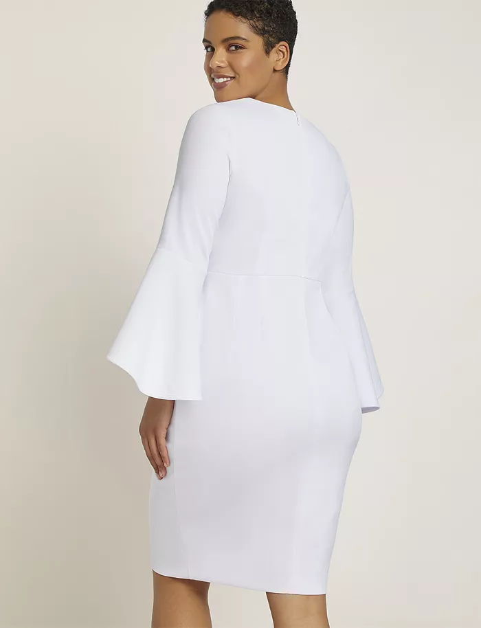 ELOQUII Women's Flare Sleeve Scuba Dress Women's Fashion Shoes & Accessories