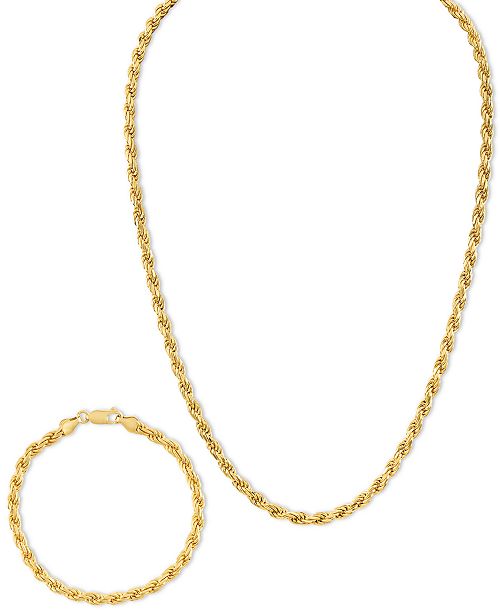Esquire Men's Jewelry 2-Pc. Set 22" Rope Link Chain Necklace & Matching Bracelet Created for Macy's Jewelry & Watches Esquire Men's Jewelry 2-Pc. Set 22" Rope Link Chain Necklace & Matching Bracelet Created for Macy's Jewelry & Watches