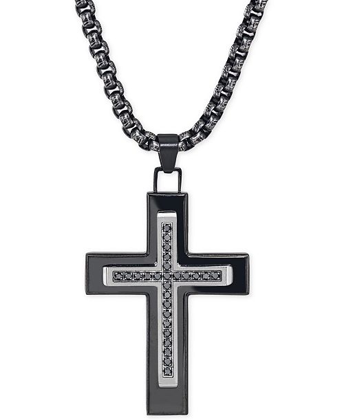 Esquire Men's Jewelry Black Diamond (1/4 ct. t.w.) Cross Necklace in Black IP over Stainless Steel Created for Macy's Jewelry & Watches Esquire Men's Jewelry Black Diamond (1/4 ct. t.w.) Cross Necklace in Black IP over Stainless Steel Created for Macy's Jewelry & Watches
