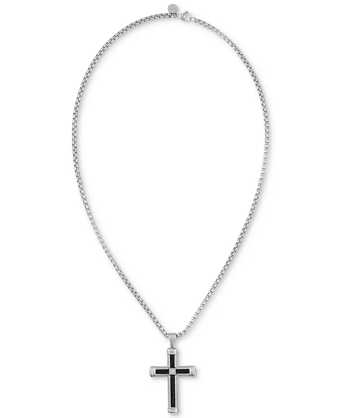 Esquire Men's Jewelry Diamond Accent Cross 22" Pendant Necklace In Stainless Steel & Black Ion-Plate Created For Macy's Jewelry & Watches