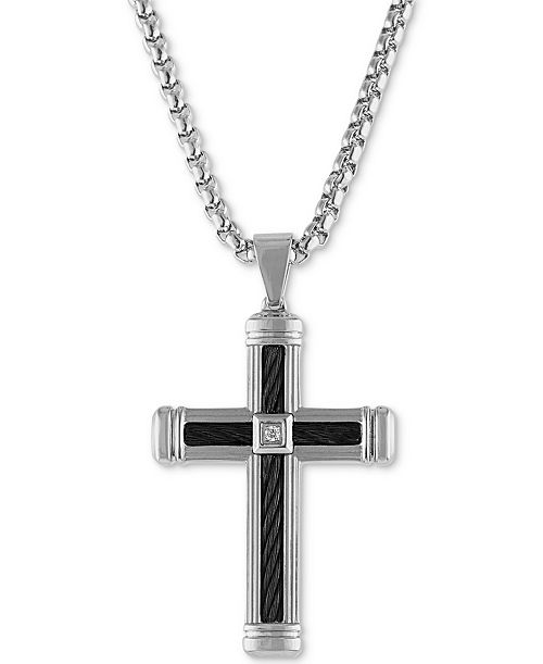 Esquire Men's Jewelry Diamond Accent Cross 22" Pendant Necklace in Stainless Steel & Black Ion-Plate Created for Macy's Jewelry & Watches Esquire Men's Jewelry Diamond Accent Cross 22" Pendant Necklace in Stainless Steel & Black Ion-Plate Created for Macy's Jewelry & Watches
