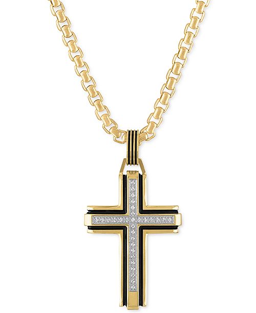 Esquire Men's Jewelry Diamond Religious Cross 22" Pendant Necklace (1/6 ct. t.w.) Created for Macy's Jewelry & Watches Esquire Men's Jewelry Diamond Religious Cross 22" Pendant Necklace (1/6 ct. t.w.) Created for Macy's Jewelry & Watches