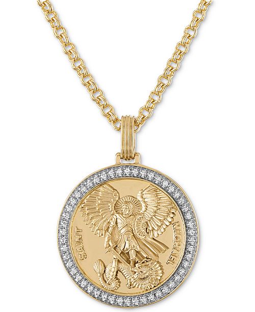 Esquire Men's Jewelry Diamond St. Michael Medallion 22" Pendant Necklace (1/4 ct. t.w.) in 18k Gold-Plated Sterling Silver Created for Macy's Jewelry & Watches Esquire Men's Jewelry Diamond St. Michael Medallion 22" Pendant Necklace (1/4 ct. t.w.) in 18k Gold-Plated Sterling Silver Created for Macy's Jewelry & Watches