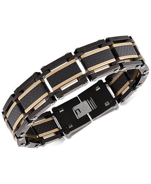 Esquire Men's Jewelry Two-Tone Square Link Bracelet in Black & Gold Ion-Plated Stainless Steel & Black Carbon Fiber Created for Macy's Jewelry & Watches Esquire Men's Jewelry Two-Tone Square Link Bracelet in Black & Gold Ion-Plated Stainless Steel & Black Carbon Fiber Created for Macy's Jewelry & Watches