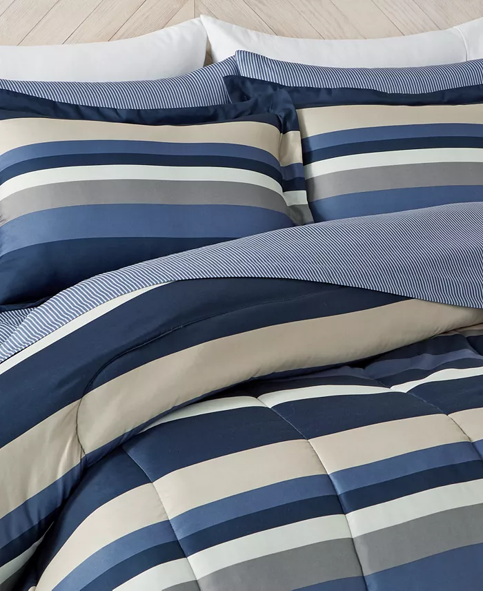 Fairfield Square Collection Austin Stripe/Solid Reversible 8 Pc. Comforter Set Exclusively At Macy’s Bed & Bath