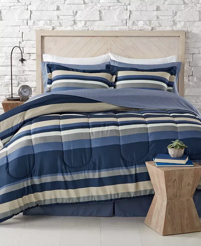 Fairfield Square Collection Austin Stripe/Solid Reversible 8 Pc. Comforter Set Exclusively At Macy’s Bed & Bath