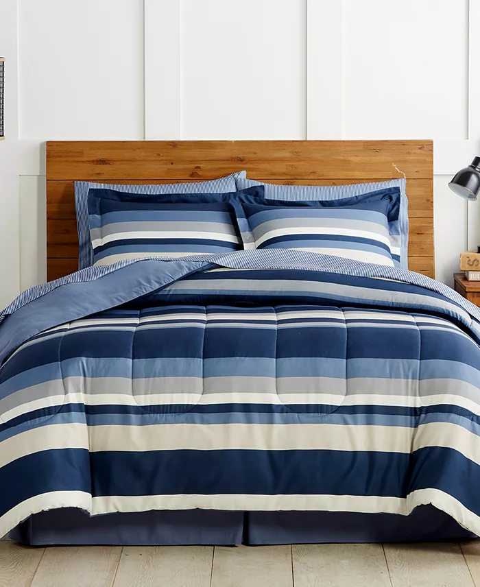 Fairfield Square Collection Austin Stripe/Solid Reversible 8 Pc. Comforter Set Exclusively At Macy’s Bed & Bath