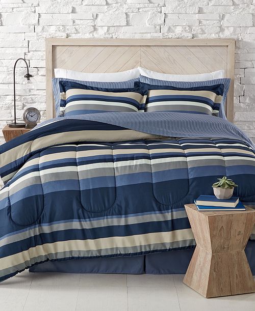 Fairfield Square Collection Austin Stripe/Solid Reversible 8 Pc. Comforter Set Exclusively at Macy’s Bed & Bath