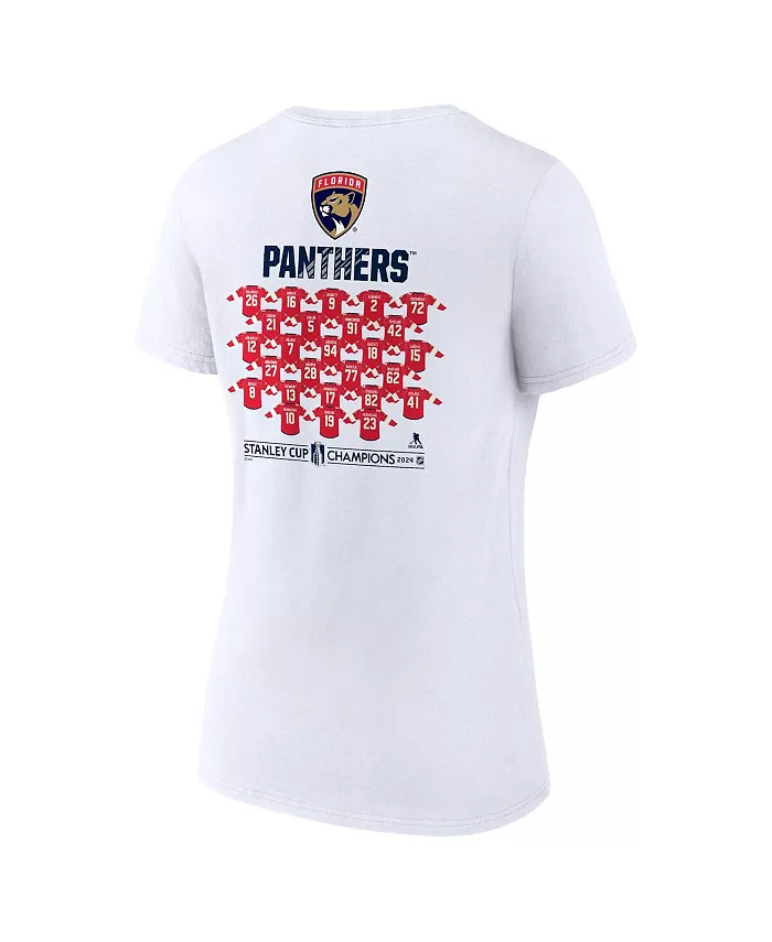 Fanatics Women's White Florida Panthers 2024 Stanley Cup Champions Jersey Roster V-Neck T-Shirt Sports Fan Shop