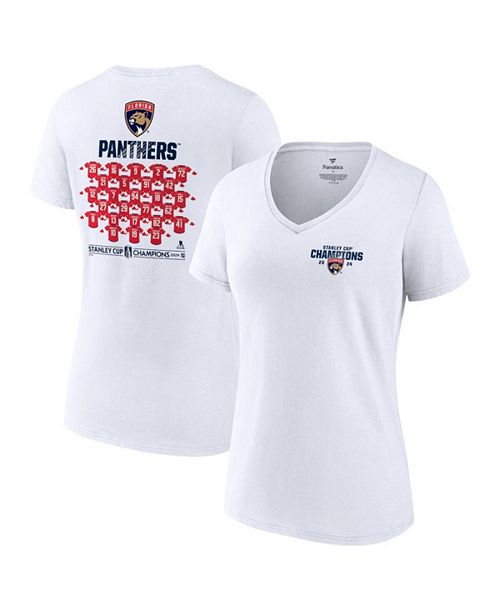 Fanatics Women's White Florida Panthers 2024 Stanley Cup Champions Jersey Roster V-Neck T-Shirt Sports Fan Shop