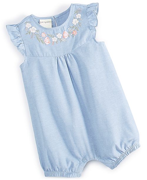 First Impressions Baby Girls Cotton Chambray Flower Sunsuit Created for Macy's Kids