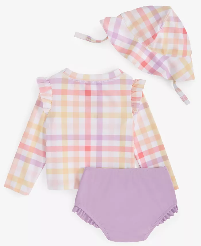 First Impressions Baby Girls Plaid Hat Swim Top & Bottoms Exclusively At Macy's Kids