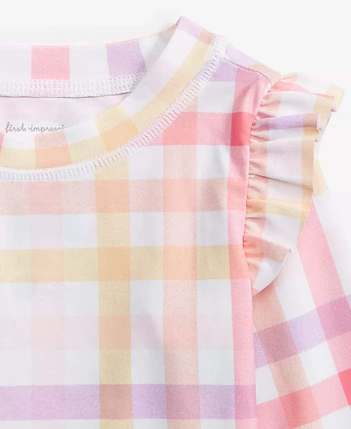 First Impressions Baby Girls Plaid Hat Swim Top & Bottoms Exclusively At Macy's Kids
