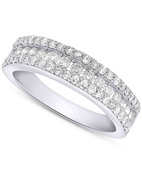 Forever Grown Diamonds Lab-Created Diamond Three-Row Band (3/4 ct. t.w.) in Sterling Silver or 14K Gold-Plated Sterling Silver Jewelry & Watches