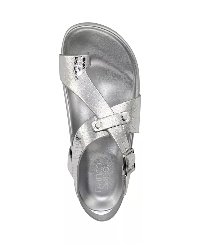 Franco Sarto Blair Toe Loop Round Toe Buckle Flat Sandals Women's Fashion Shoes & Accessories