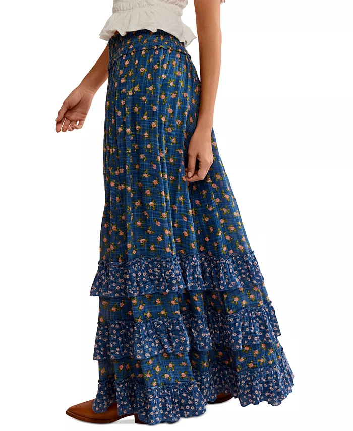 Free People Women's Brynn Printed Ruffle Maxi Skirt Women's Fashion Shoes & Accessories