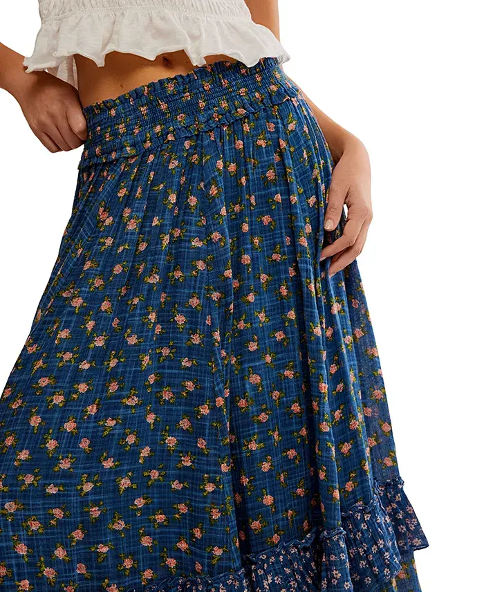 Free People Women's Brynn Printed Ruffle Maxi Skirt Women's Fashion Shoes & Accessories