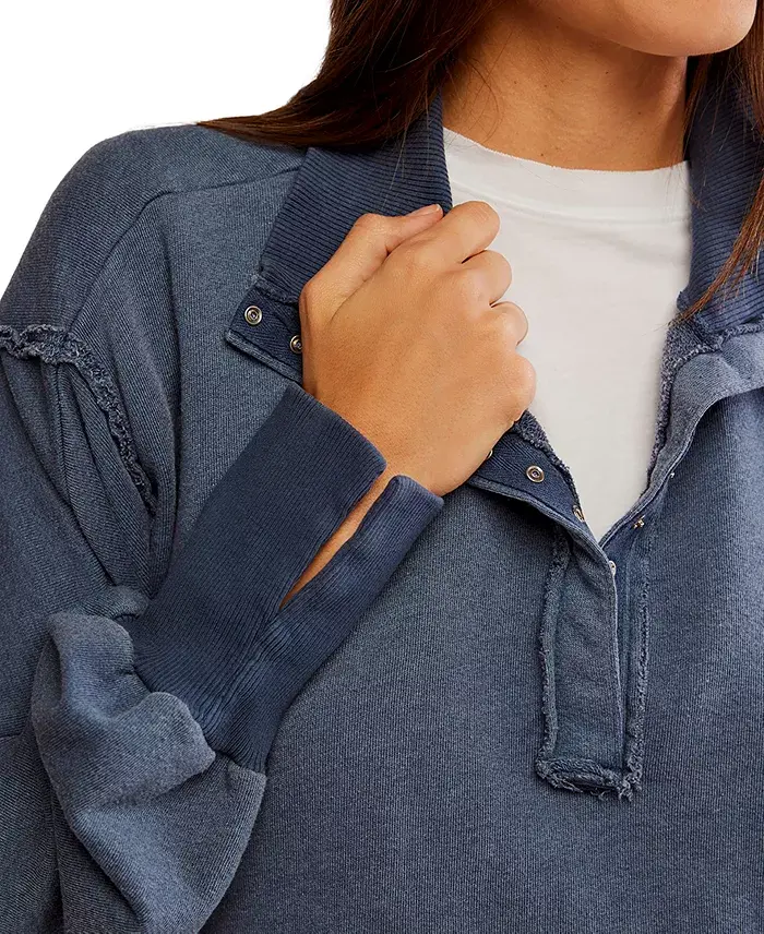 Free People Women's Camden Henley Balloon-Sleeve Top Women's Fashion Shoes & Accessories