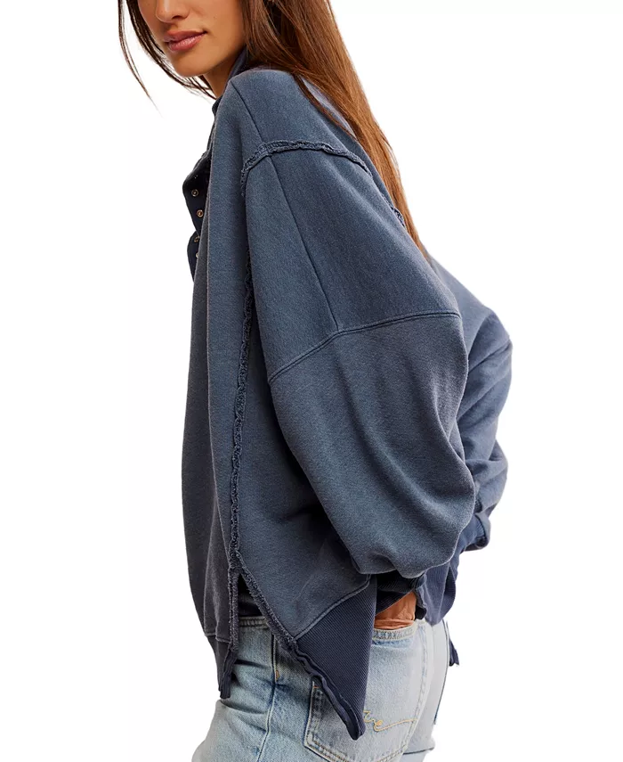 Free People Women's Camden Henley Balloon-Sleeve Top Women's Fashion Shoes & Accessories