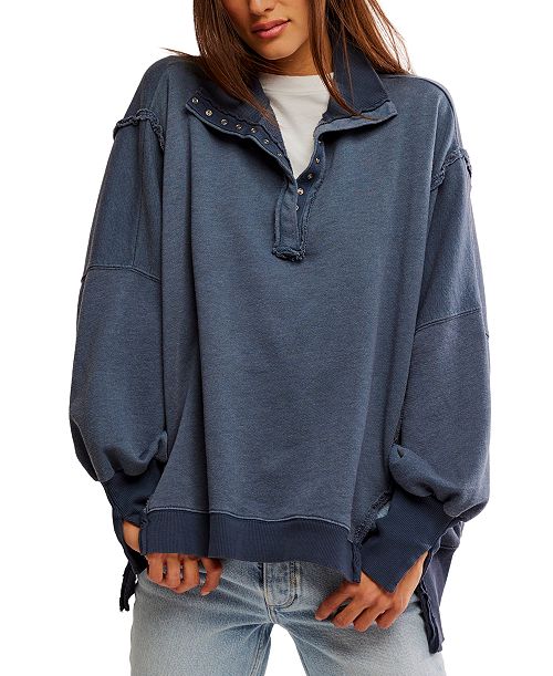 Free People Women's Camden Henley Balloon-Sleeve Top Women's Fashion Shoes & Accessories