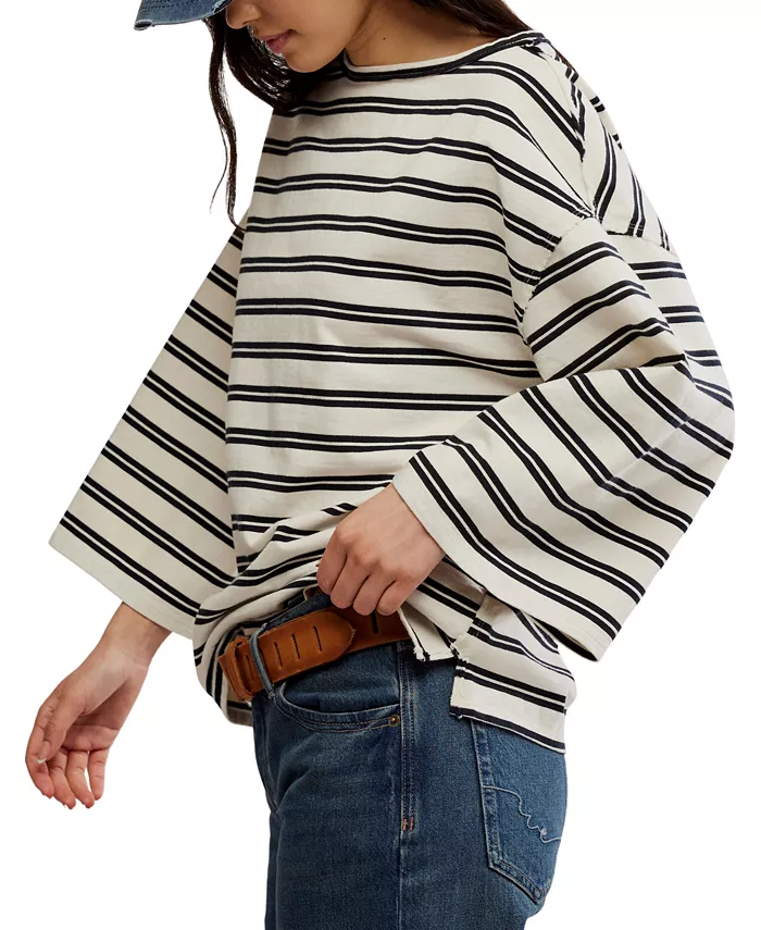 Free People Women's Cest La Vie Boat-Neck Cotton T-Shirt Women's Fashion Shoes & Accessories