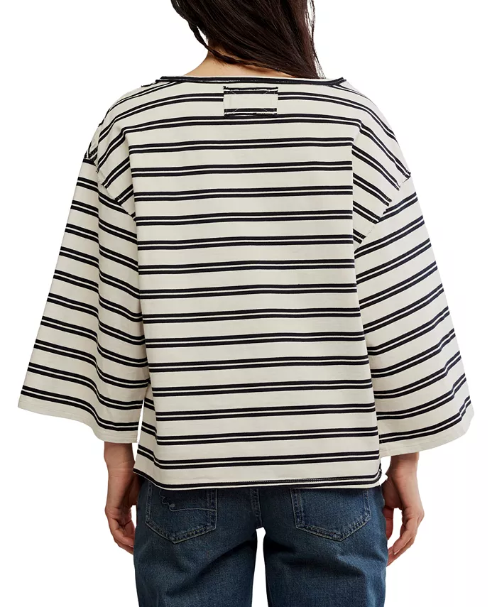 Free People Women's Cest La Vie Boat-Neck Cotton T-Shirt Women's Fashion Shoes & Accessories